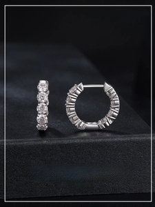 Detailed macro view of sparkling s925 silver hoop earrings with round-cut gemstones