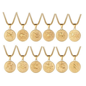 Sternzeichen Sternbild Anhänger Halskette Edelstahl Geprägte Relief Münze Boxkette Vintage Schmuck Für Damen Herren