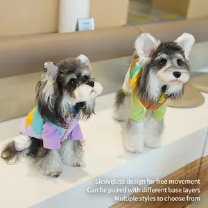 Colorful polar fleece dog vest with harness attachment for autumn winter outdoor walking