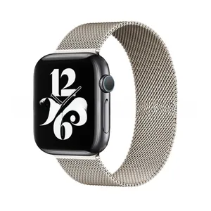 Detail of Milanese Loop stainless steel mesh band in champagne gold for smartwatches