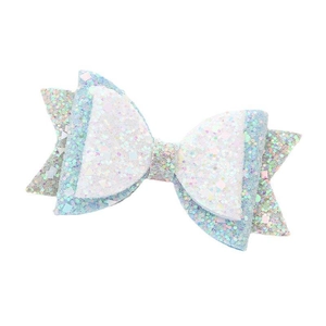 Sparkly blue multilayer sequin bow hair clip for girls with a textured glitter finish