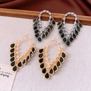 18K gold plated waterdrop fringe earrings in gold and gunmetal with crystal accents