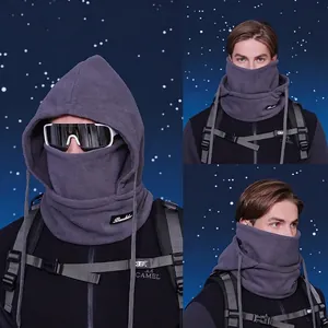 Winter thermal fleece hooded scarf and face mask for men, windproof cycling gear