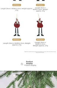 Set of four red and grey wooden Santa pendants for Christmas tree decoration with strings