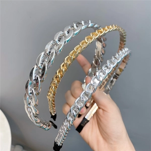 Chain Link Headband Metal Alloy Cuban Style Vintage Hair Band For Women Fashion Hair Accessories Retro Headwear