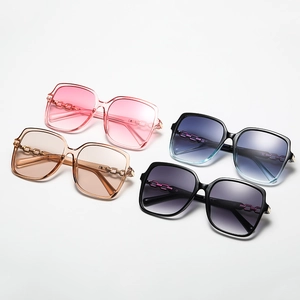 Square oversized sunglasses with metal chain temple design in assorted gradient colors