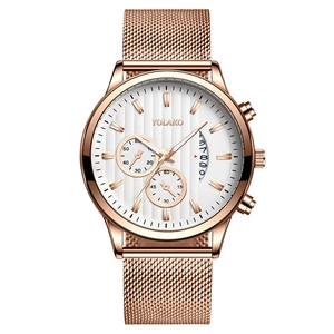Men Quartz Watch Stainless Steel Mesh Strap Date Display Business Fashion Casual Wristwatch Multi Dial