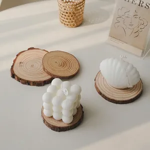Natural Wood Slices Candle Holder Tray Round Rustic Pine Wood Coaster With Bark For Home Decor Photography Prop Ins Style