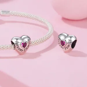 S925 sterling silver heart charm with pink zirconia and forever family engraving