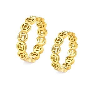 Elegant gold finish Chinese ancient coin rings set for prosperity and wealth attraction