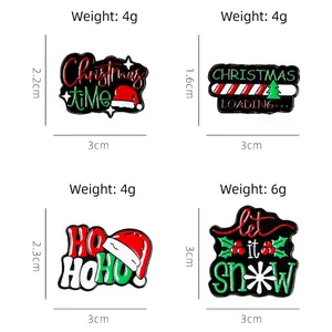 Set of 4 Christmas enamel pins with Santa hat and tree designs with size dimensions