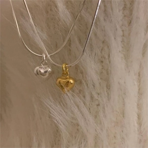 925 Sterling Silver Heart Pendant Necklace For Women Minimalist Dainty 3D Mini Love Shape Snake Chain Jewelry Elegant