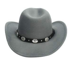Classic grey felt cowboy hat with studded black leather band and wide brim for outdoor style