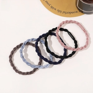 Detail of 5-piece braided high elasticity hair ties in diverse Morandi color palette