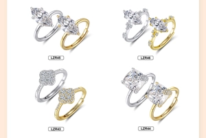 Detail view of S925 silver rings with marquise and princess cut cubic zirconia stones