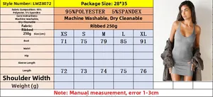 Guide des tailles pour robe courte Y2K montrant les mesures du buste et de la longueur
