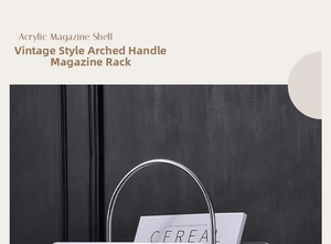 Detail of silver metal handle and acrylic structure of this mid-century magazine shelf