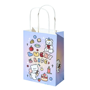 Cute cartoon animal gift paper bag with purple gradient design and white handles