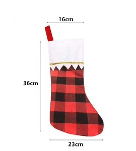 Detailed dimensions of the red and black buffalo plaid Christmas stocking with white trim
