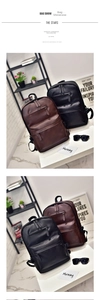 Detail of PU leather travel backpack featuring multiple functional zipper pockets and straps