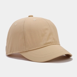 Short brim waterproof khaki baseball cap with breathable six-panel cotton twill design
