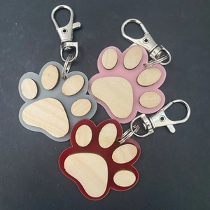 Cute Paw Print Keychain Pendant Wood Acrylic Animal Footprint Bag Accessory Creative Gift For Cat Dog Lovers