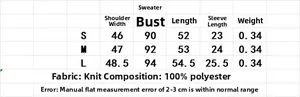 Detailed size guide table for French style slim fit round neck cropped knit sweater