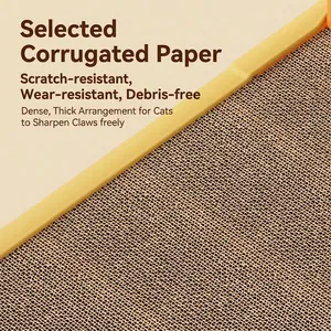 Vertical L-shaped cat scratcher made of high-density corrugated paper with yellow trim