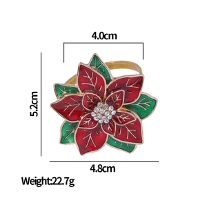 Detailed size specifications for Christmas red rose napkin ring showing 5.2cm height and weight