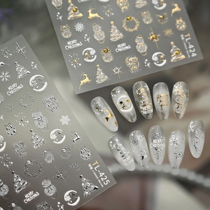 Weihnachts Nagelaufkleber Geprägt Relief Schneeflocken Rentier Gold Silber Feiertag Maniküre Dekoration Frauen