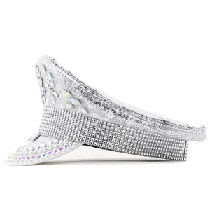 Silver captain hat with sequins, pearls and rhinestones for wedding and stage performance