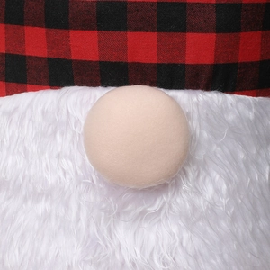 Extra large Christmas gnome gift bag with red plaid fabric and soft white faux fur details
