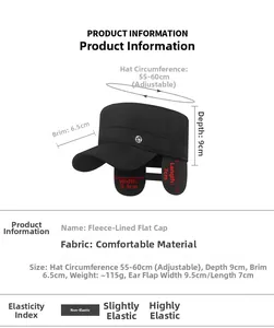 Detailed size chart of men winter hat with foldable ear flaps and fleece lining