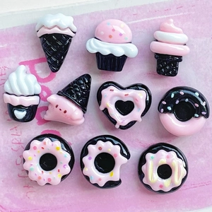 Miniature resin black and pink ice cream and donut accessories for DIY nail art and crafts