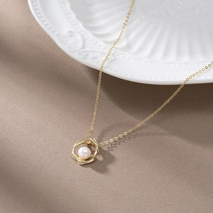 Möbius Strip Pendant Necklace 925 Sterling Silver Gold Plated Freshwater Pearl Irregular Geometric Clavicle Chain For Women