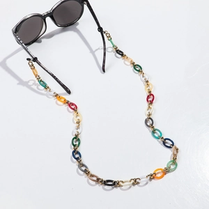 Bohemian Acrylic Glasses Chain Two-Tone Resin Sunglasses Neck Strap Anti-Lost Eyewear Retainer With Silicone Loops