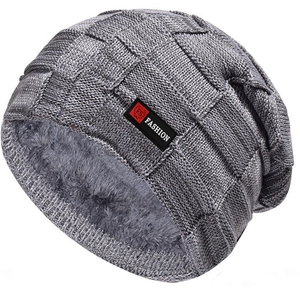 Bonnet En Tricot Et Cache-Col Hiver Chaud Acrylique Doublé Polaire Motif Carreaux Extérieur Hommes Étiquette Mode