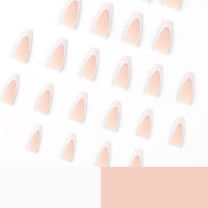Lange Coffin-Nägel zum Aufkleben in Nude-Rosa mit weißem und silbernem Glitzer-Rand
