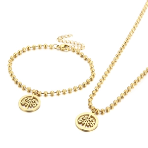 Set di gioielli dorati con collana e bracciale a sfere e ciondoli Albero della Vita