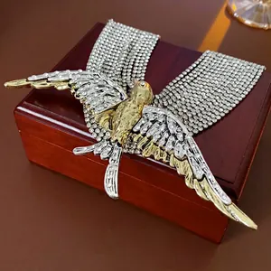 Elegant multi-layer swallow bird necklace with crystal tassels in gold and silver finish