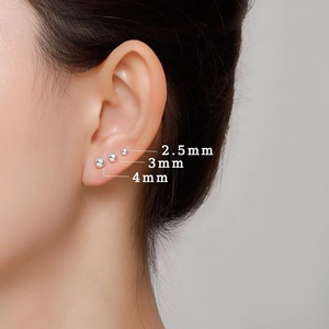 Minimalist S999 sterling silver ball stud earrings in 2.5mm, 3mm and 4mm sizes