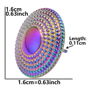 Macro detail of rainbow stainless steel stud earring showing textured dots and 1.6cm size
