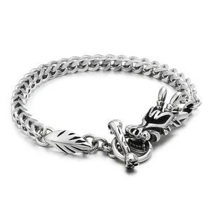 Bracelet Tête De Dragon Pour Homme Acier Inoxydable 316 Punk Gothique Chaîne Franco Gourmette Vintage Bijoux