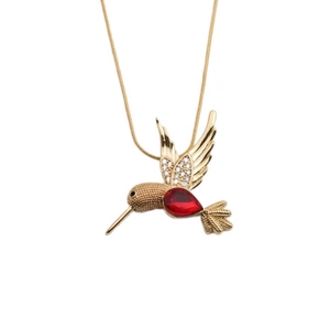 Collier pendentif colibri doré avec cristal rouge et pierres scintillantes