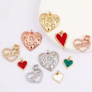 Assorted DIY heart pendants in gold and silver finish with MOM letters and zircon stones