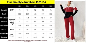 Detailed size chart for plus-size hooded sweatshirt and sweatpants two-piece set