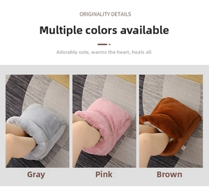 Plush faux rabbit fur foot warmer detail in grey pink and brown soft fleece texture