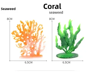 Detail view of 8cm artificial coral and seaweed ornaments with weighted bases