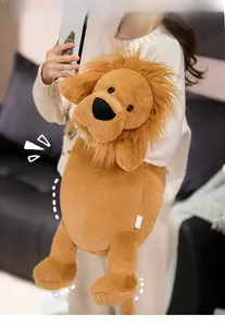 Close-up of soft plush lion pillow showing fluffy mane and detailed fabric texture
