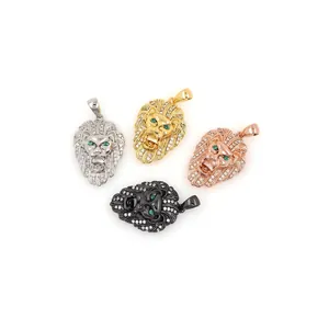 Micro-paved zircon lion head pendants in gold, silver, rose gold, and black colors